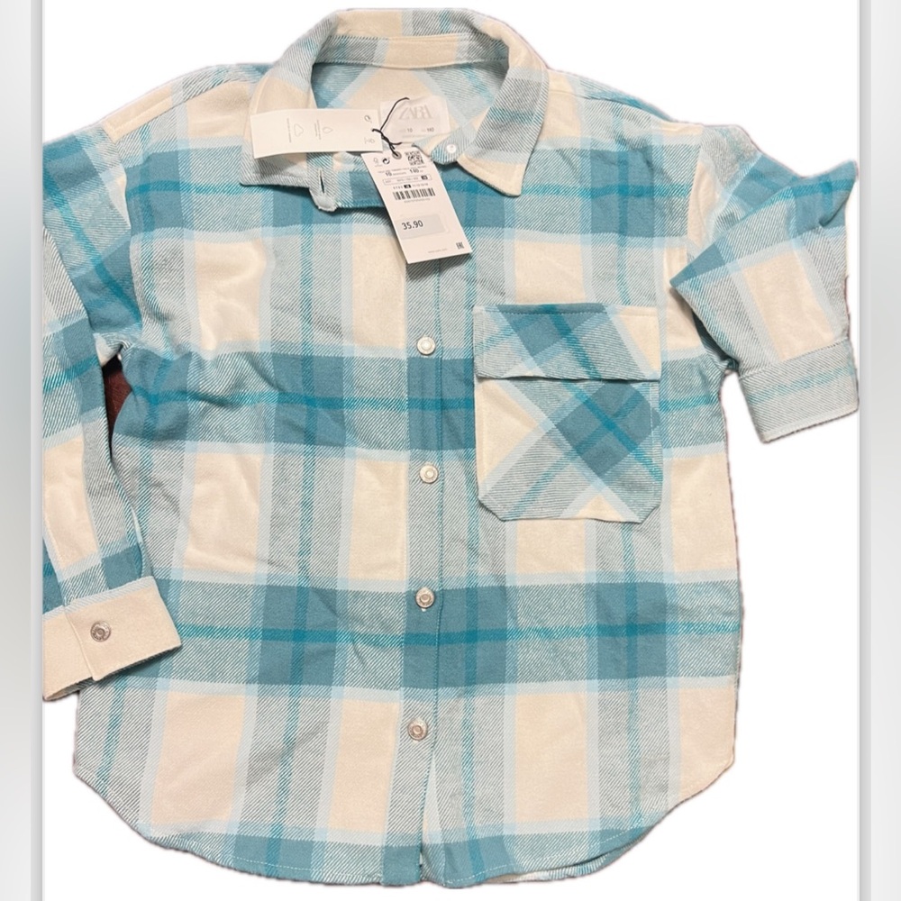 TWO FLANNELS! Zara adorable 1 teal and 1 pink button down flannels kids size 10